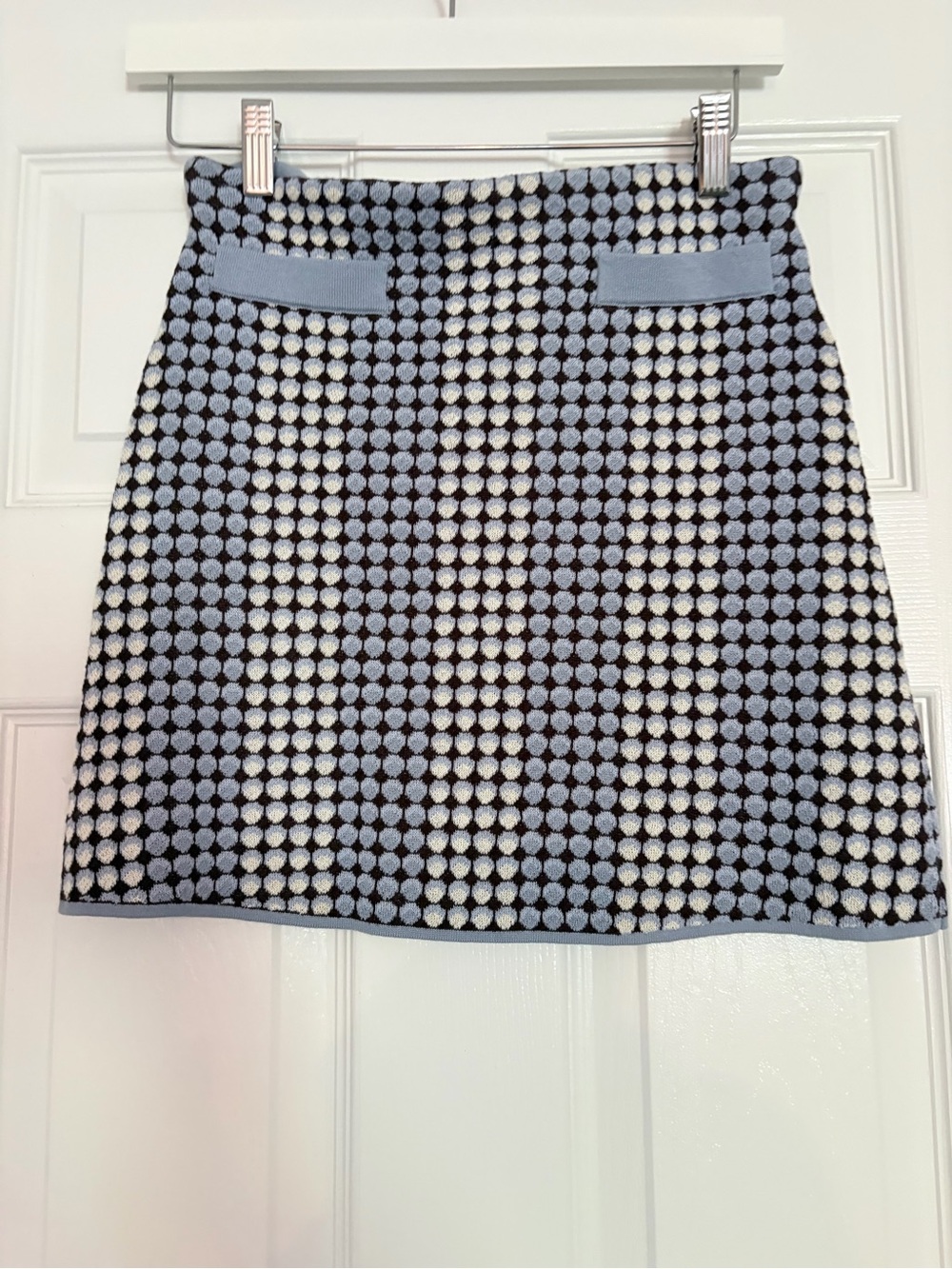 NWT Lucy Paris Blue and BrownDot Knit Mini Skirt Size XS